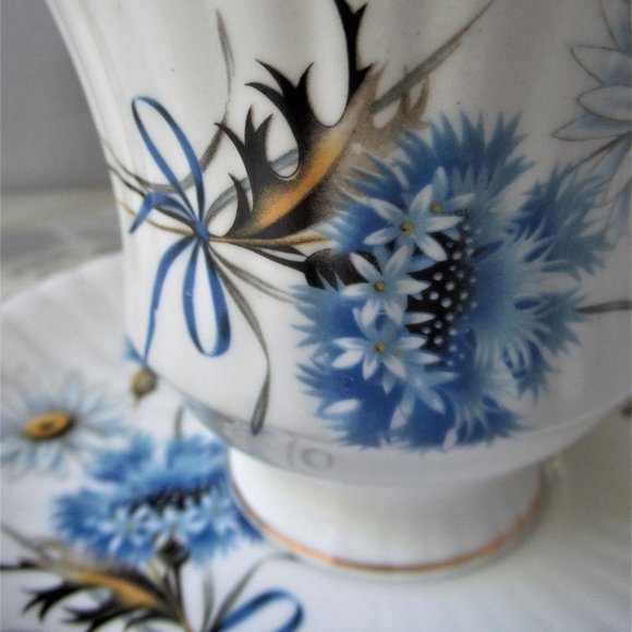 Fine Bone China Mug & Saucer Blue Flowers by Royal Windsor, England - Picture 6 of 13